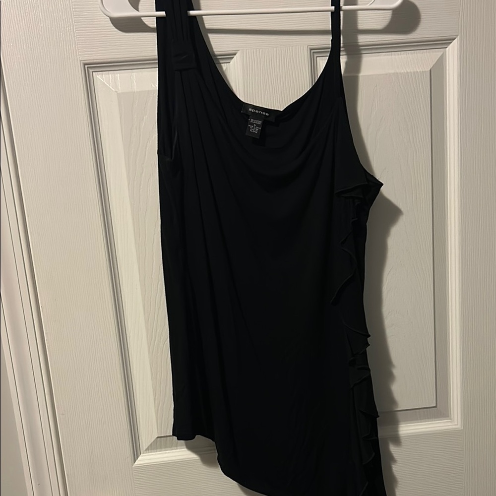 Black Sleeveless Top with Ruffle Detail